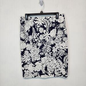 Boden Richmond Floral Pencil Skirt Size 8P Blue Stretch Cotton Office Teacher